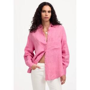 Madewell NWT Women’s Fuchsia 100% Linen Oversized Button Up Shirt size Small